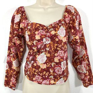 NWT Wayf Rose Floral Crop Top Sz M Stretch Back Smocking Lined Sweetheart Neck